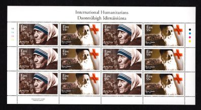 2010 Ireland International Humanitarians Mother Teresa & Henry Dunant Commemorative Stamps Sheetlet Plate 1A1A1A1A Mint Never Hinged (MNH)