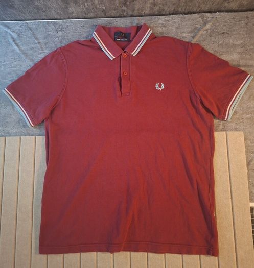 Fred Perry Maroon Polo Shirt White Light Blue Twin Tip Made in UK XL