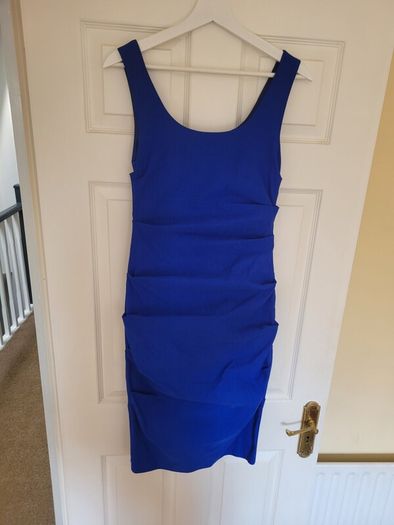 Blue ruched fitted dress