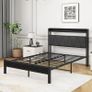 4ft6 Double Size Bed Frame with LED Lights Storage Upholstered Headboard and Charging Station, Solid Metal Platform Bed Double Size, No Box Spring Needed, Noise Free Image 6