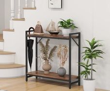 Narrow Console Table, Small Entryway Table with 2 Support Bar, Thin Sofa Tables, Small Couch Table, Side Tables for Living Room, Hallway, Bedroom, Rustic Brown