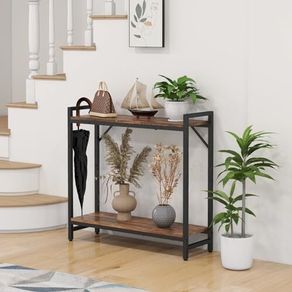 Narrow Console Table, Small Entryway Table with 2 Support Bar, Thin Sofa Tables, Small Couch Table, Side Tables for Living Room, Hallway, Bedroom, Rustic Brown