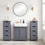 _Bathroom cabinet, narrow wooden bathroom cabinet with 4 drawers, 30 x 30 x 82 cm, living room, bedroom, hallway, deep, free-standing, space-saving, gray Image 2