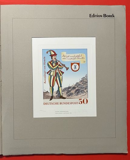 1978 Germany Borek Edition with slipcase. Contains stamps with 12 graphics under mounts with competition designs for postage stamps Germany