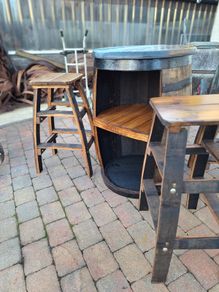 Oak barrel furniture for garden patio bar mancave pub