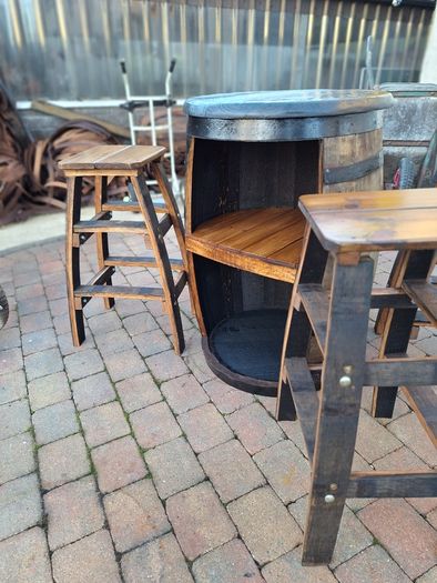 Oak barrel furniture for garden patio bar mancave pub