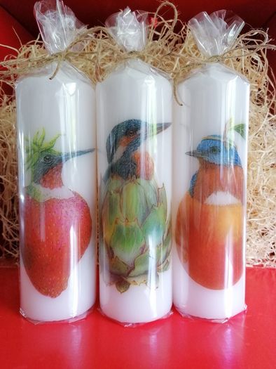 3 for 20e !!! Decorative brand new summer candle gift set artichoke strawberry peach birds