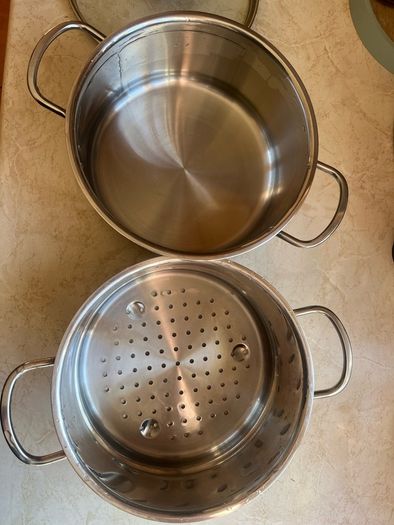 Steamer Cookware Set with Glass Lid Handles Stainless Steel Pan Kitchen Home Cook Chef Healthy Veg Cooking Housewarming induction ceramic gas electric