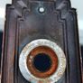 3 vintage solid brass copper finish door knob plates feature an Art Deco design with a stepped borders Image 3