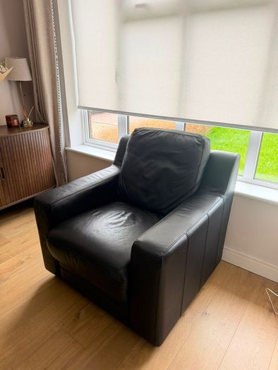 Leather Sofa Armchair & Pouffe