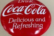 Coca Cola Sign embossed Metal Button 36 cm