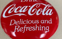 Coca Cola Sign embossed Metal Button 36 cm