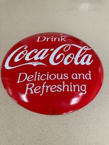 Coca Cola Sign embossed Metal Button 36 cm
