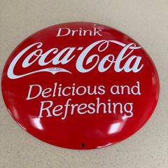 Coca Cola Sign embossed Metal Button 36 cm