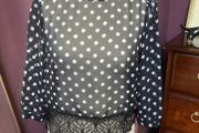 River Island UK10 Chiffon Lace Polka Dot Open Back Top Blouse