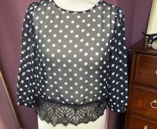 River Island UK10 Chiffon Lace Polka Dot Open Back Top Blouse