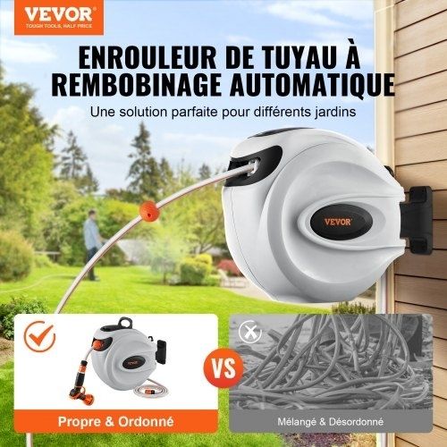 Retractable Hose Reel Water Hose Reel 25m by 1.3cm 180 Swivel Wall Mounted