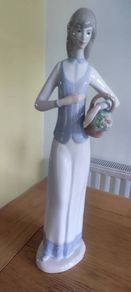 Vintage Porcelain Girl Holding Basket Figurine