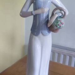 Vintage Porcelain Girl Holding Basket Figurine