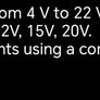 Input USB C voltage ranges from 4 V to 22 V. The output is 5V, 9V, 12V, 15V, 20V. Adjustable in increments using a combination of switches. Image 7