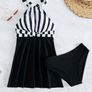 Striped Crisscross Tie Backless Bikini Swimsuit/Beach Dress Image 4
