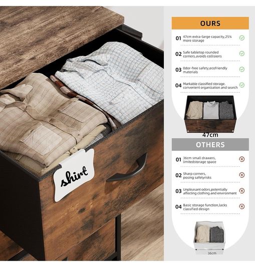 Fabric Chest of Drawers 9 Drawers Large TV Stand for 43-65 TVs Label Cards, Side Pocket &