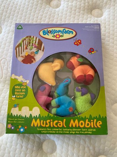 Pine baby  rocking crib with musical mobile