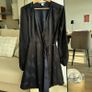 HM satin black and blue bird print wrap dress S Image 6