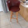 2 leather wood swivel bar stools Image 3