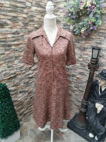 Vintage 70s  Brown Riedinger Double Jersey autumnal dress Postage Included