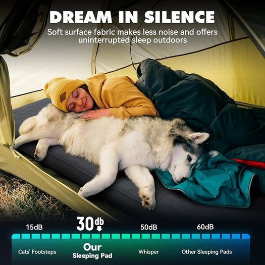 Self-Inflating Sleeping Pad, 4" Thick Camping Mattress with 9.5 R-Value, All Season Portable Foam Mat for Camping, Hiking, Tent & Car - Slate Grey, Single (203x71x10cm)