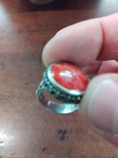 925 Silver and Red Coral Ring