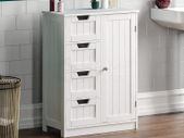 Bathroom Cupboard 4 Drawer 1 Door Floor Standing Cabinet Unit Storage Wood, White