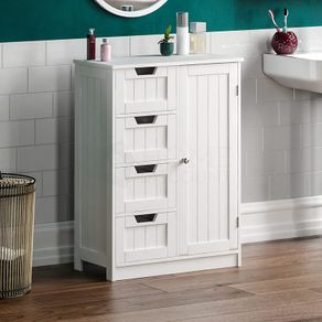Bathroom Cupboard 4 Drawer 1 Door Floor Standing Cabinet Unit Storage Wood, White