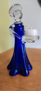 Cobalt blue glass angel candle holder