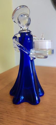 Cobalt blue glass angel candle holder