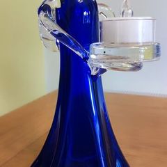 Cobalt blue glass angel candle holder