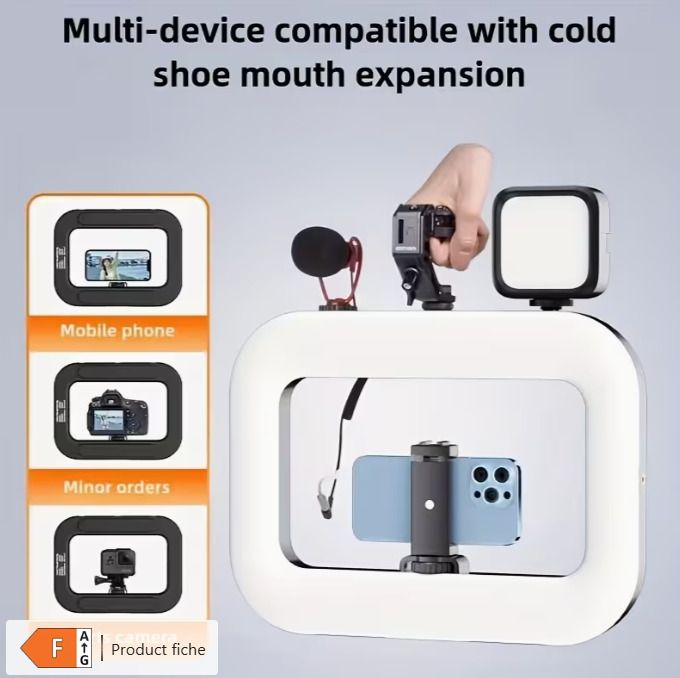 Smartphone Camera Stand, Handheld Circular Selfie Light Kit,