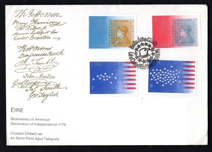 1976 Ireland Bi-Centenary of the American Declaration of Independence Commemorative Stamps Department of Post and Telegraphs address Cover (FDC)