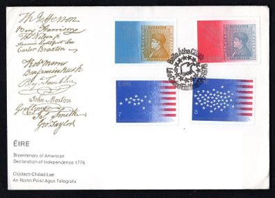 1976 Ireland Bi-Centenary of the American Declaration of Independence Commemorative Stamps Department of Post and Telegraphs address Cover (FDC)