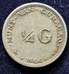 Netherlands 1944 Curacao 1/4g gulden Silver  Coin