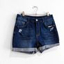 Pre Owned High-Waisted Distressed Denim Shorts Image 2