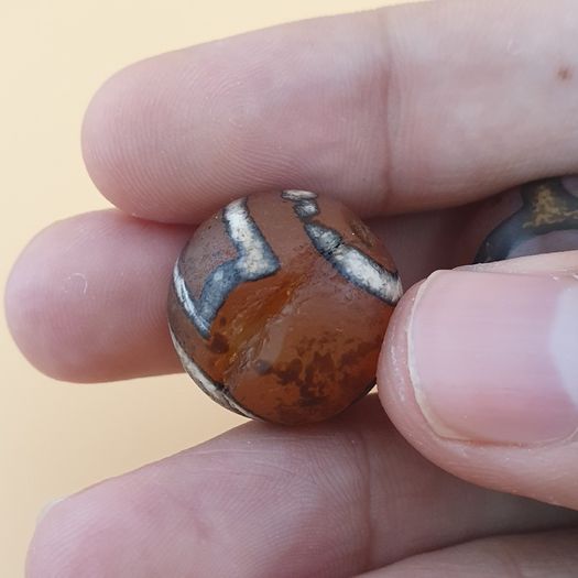 Vintage Etched Carnelian Agate Beads Tribal Gemstone Lot of 3