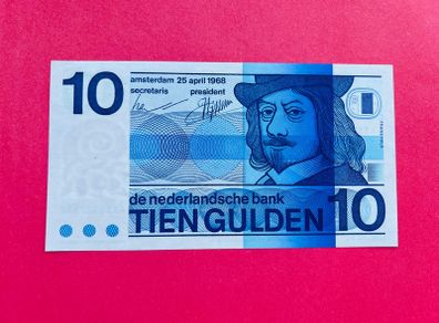 Netherlands   10  Gulden. 1968  Pick  91b. ( Uncirculated. )