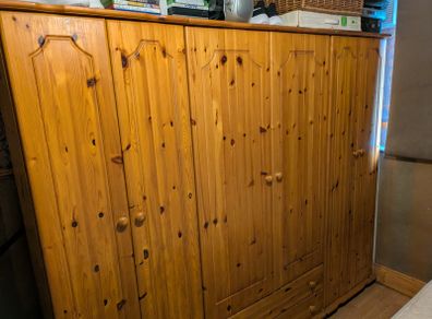 Solid pine Wardrobe plus chest of drawers and bedside table
