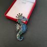 Seahorse Brooch Blue Crystals Pin Badge Broach Sea Horse Ocean Sea Theme Jewelry and Accessories Image 5