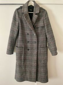 Maje Paris Wool Prince of Wales Check Long Coat Size 36 Autumn Winter