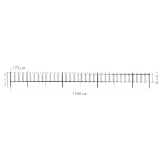 Garden Fence with Hoop Top Steel 13.6x1 m Black