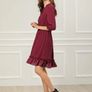 Brand New Allegra K Women Dress. Ruffle Hem Chiffon Short Dress Burgundy Image 3
