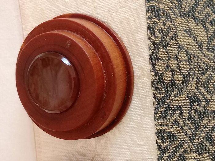 Rear Antique Watchmaker's Oil Well Pot. Turned Wood with Agate Stone